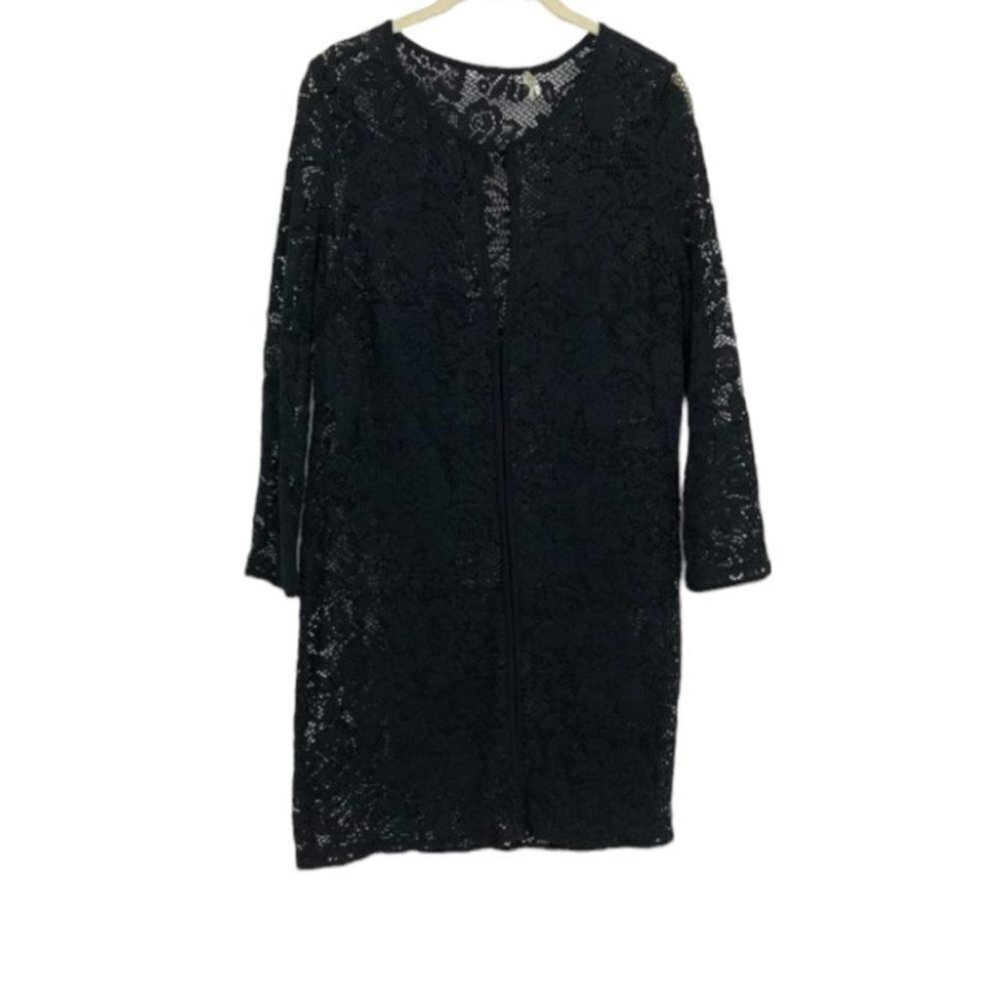 Shoshanna black lace 2/3 long sleeve keyhole high neck SP